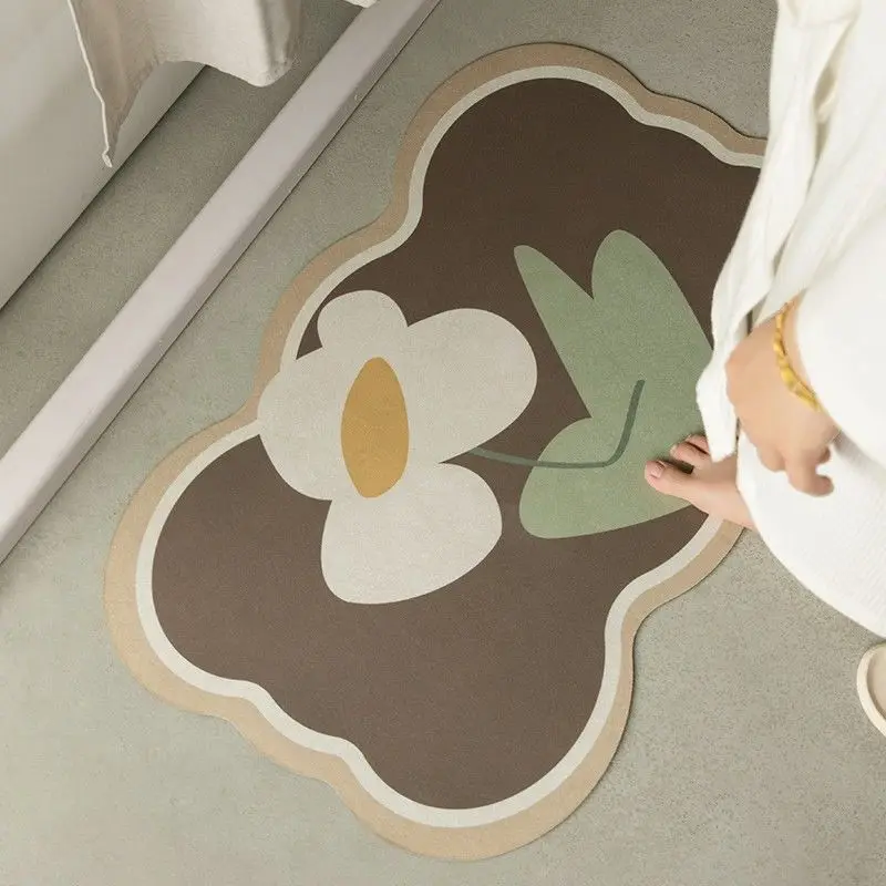 

Diatom Mud Bath Mat Non-Slip Bathroom Carpet Super Absorbent Soft Special-Shaped Green Flower Grass Quick-Drying Toilet Foot Rug