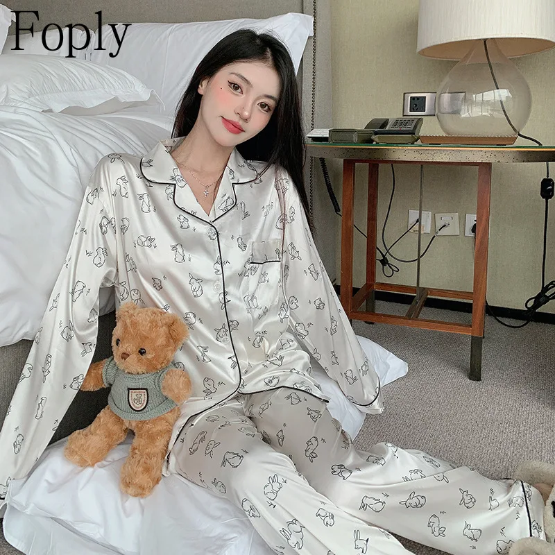 Женские пижамы с принтом кролика весна-лето комплект из двух предметов пижама