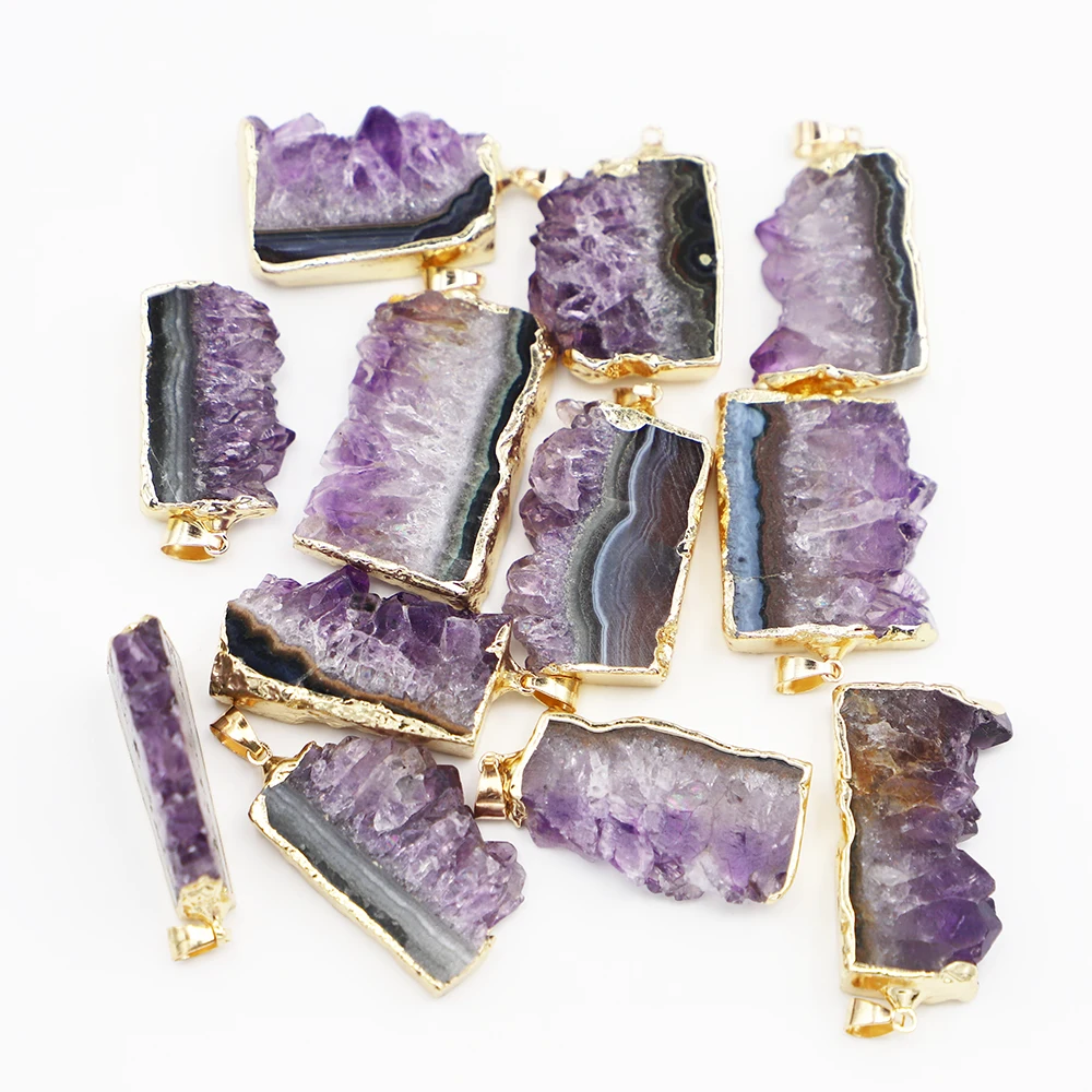 

Selling Natural Stone Uruguay Amethyst Phnom Penh Irregular Pendants Energy Healing Gemstone Necklace Chakra Halo Jewelry 4Pcs