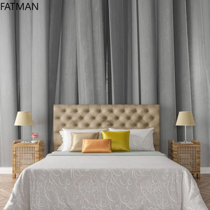 

3D обои FATMAN на заказ для спальни, современное настенное покрытие, серая полоса, занавеска в форме, Настенный декор, самоклеящаяся роспись, Пря...