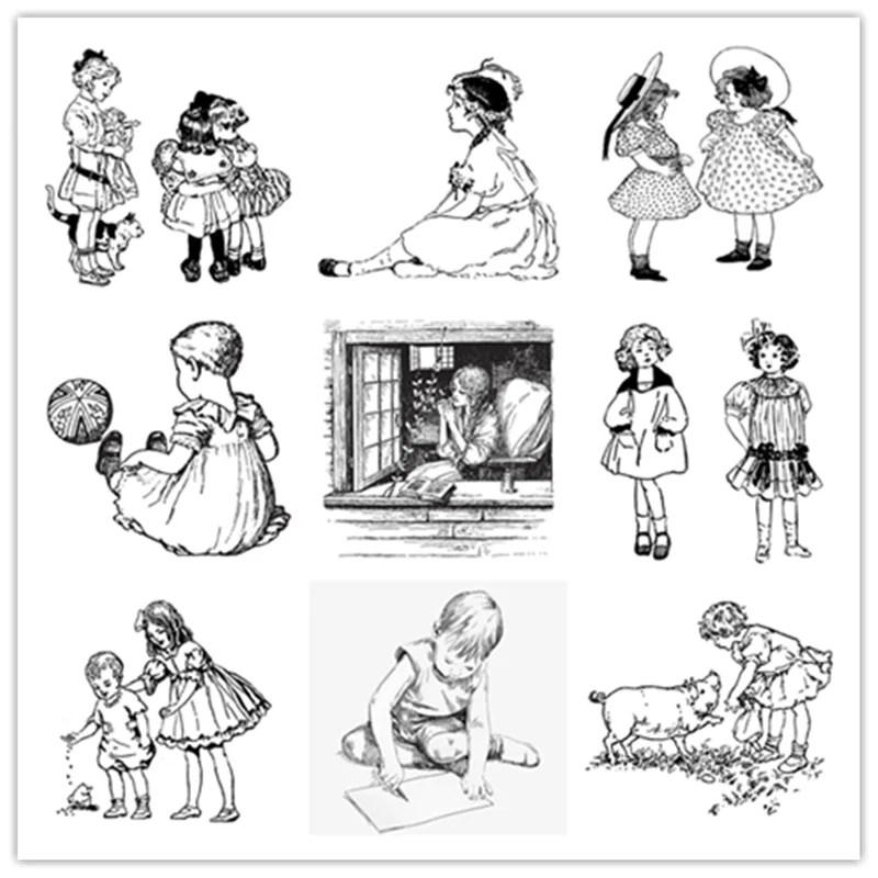 

2022 New 10x10 Retro Children Birthday Party Christmas Clear Stamps Girls Stamps Card Crafts No Metal Cutting Dies Scrapbooking