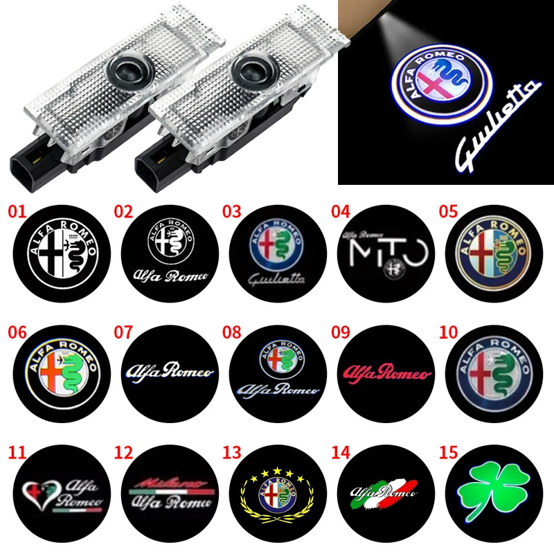 Фото 2 шт. светодиодных проекторов логотипа автомобиля для Alfa Romeo Giulietta 2011-2019, Giulia Stelvio 2017-2023, приветственные лазерные фонари (Ghost Lights) №1