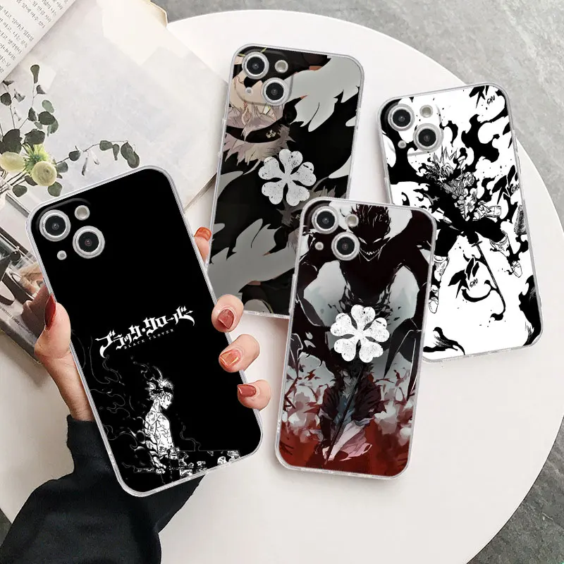 

Phone Case For Apple iPhone 14 13 12 11 Pro max XS XR X 7 8 6 mini Plus SE 2020 Clear Fundas Soft Cover Black Clover Asta Mimosa