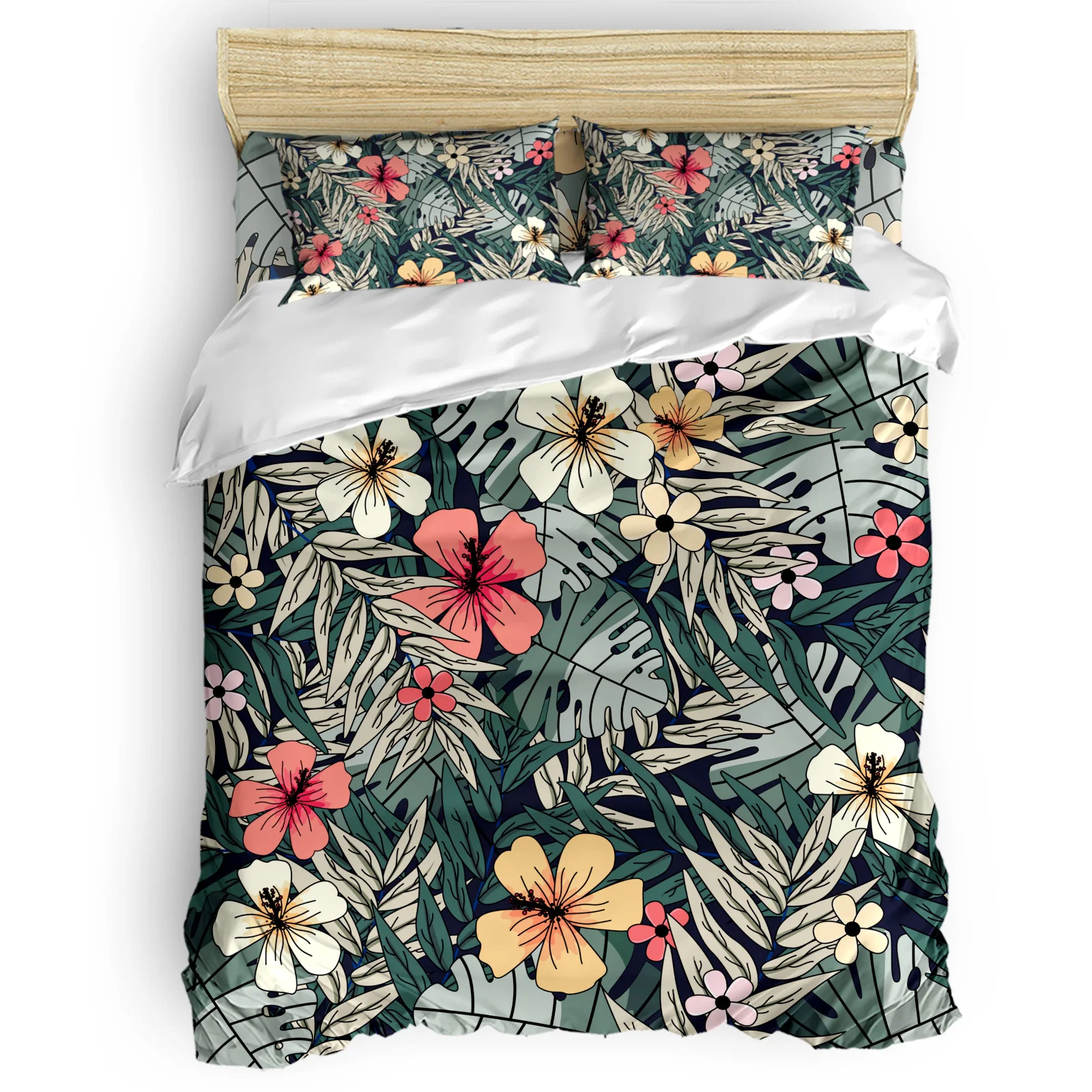

Tropical Leaves Flowers Colorful Comfortable Household Goods Bedroom Bed Luxury Duvet Cover 2/3/4 Pieces