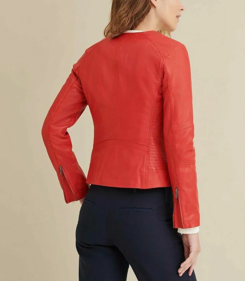 Women Red Genuine Leather Jacket Valentine Stylish Leather Coat Lambskin Genuine Real Motorcycle Outwear