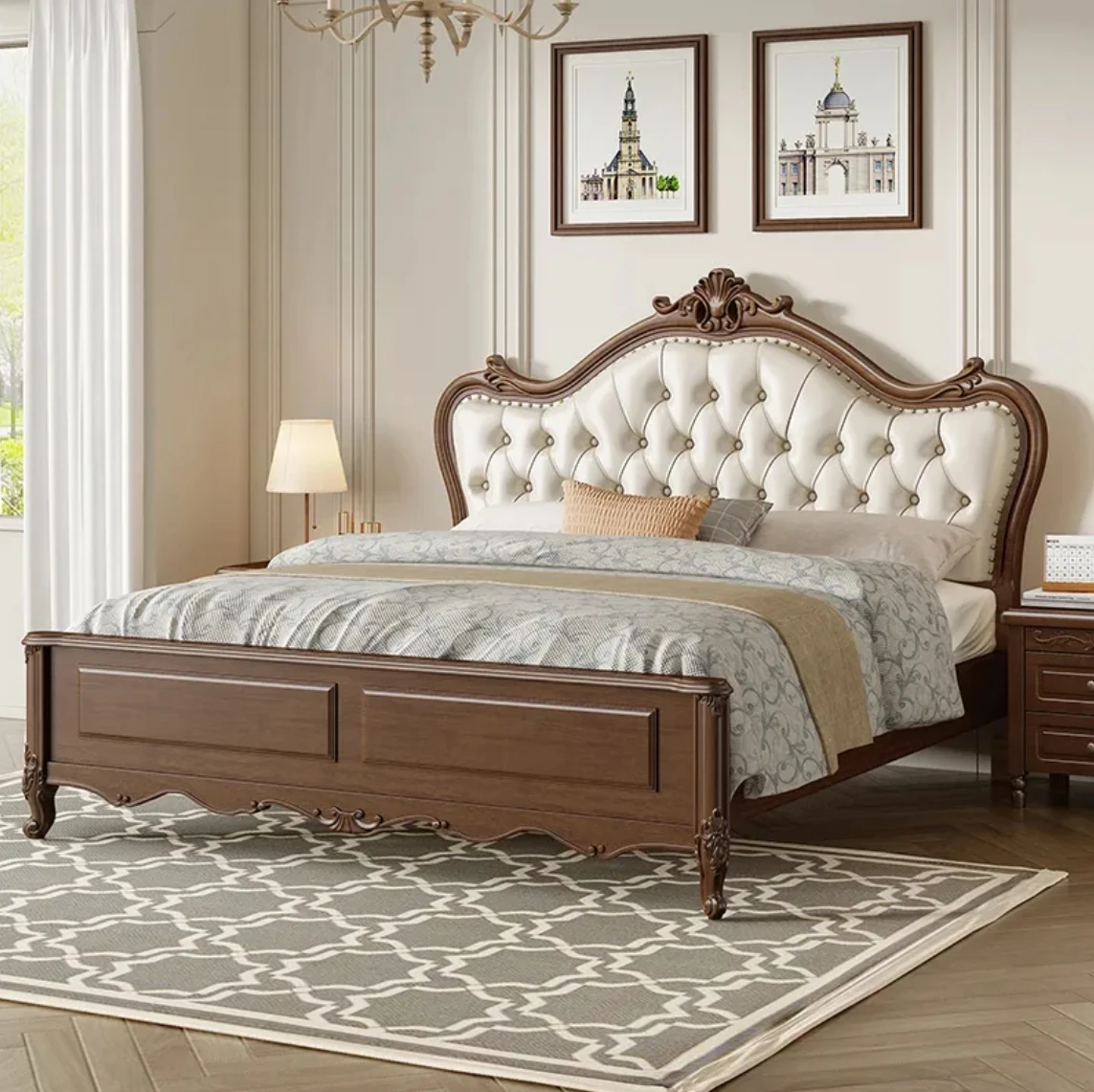 Американская однотонная деревянная кровать в европейском стиле 1 8 м Основная