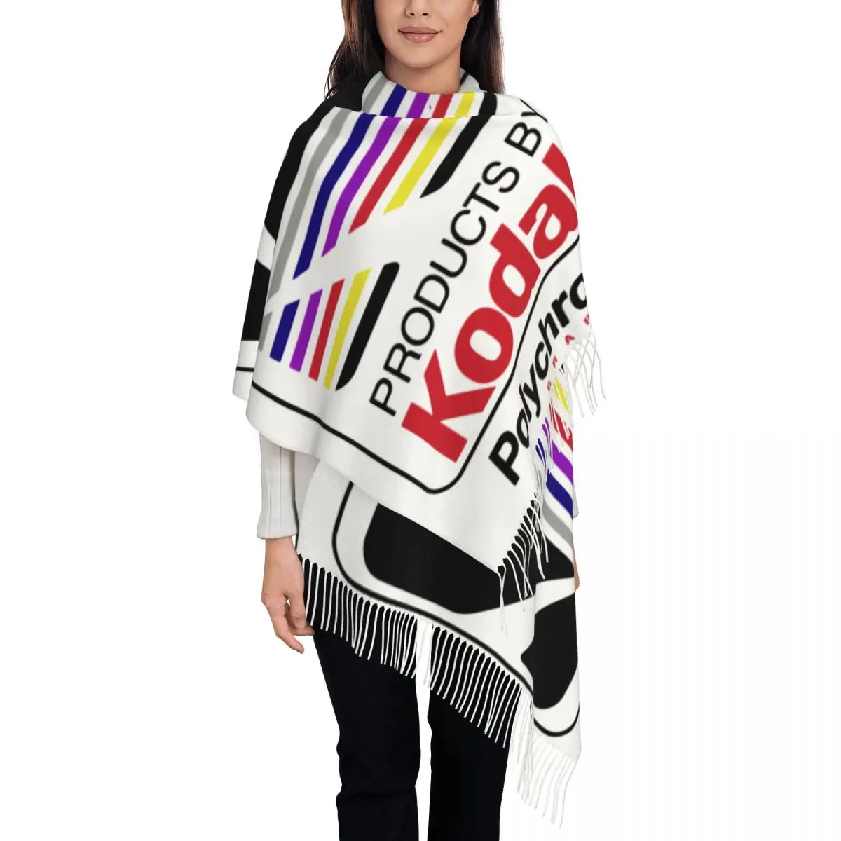 

Модная зимняя Осенняя теплая шаль Kodak женский шарф с кисточками, женские шарфы с полным логотипом