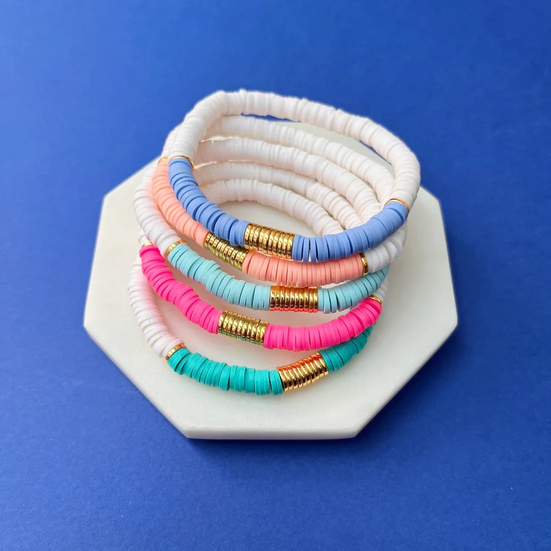 Vlen Stack Heishi браслет для женщин 6 мм браслеты из полимерной глины ювелирные изделия