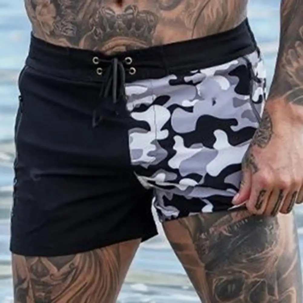 Шорты мужские для бега с регулируемым шнурком пляжные камуфляжным принтом на