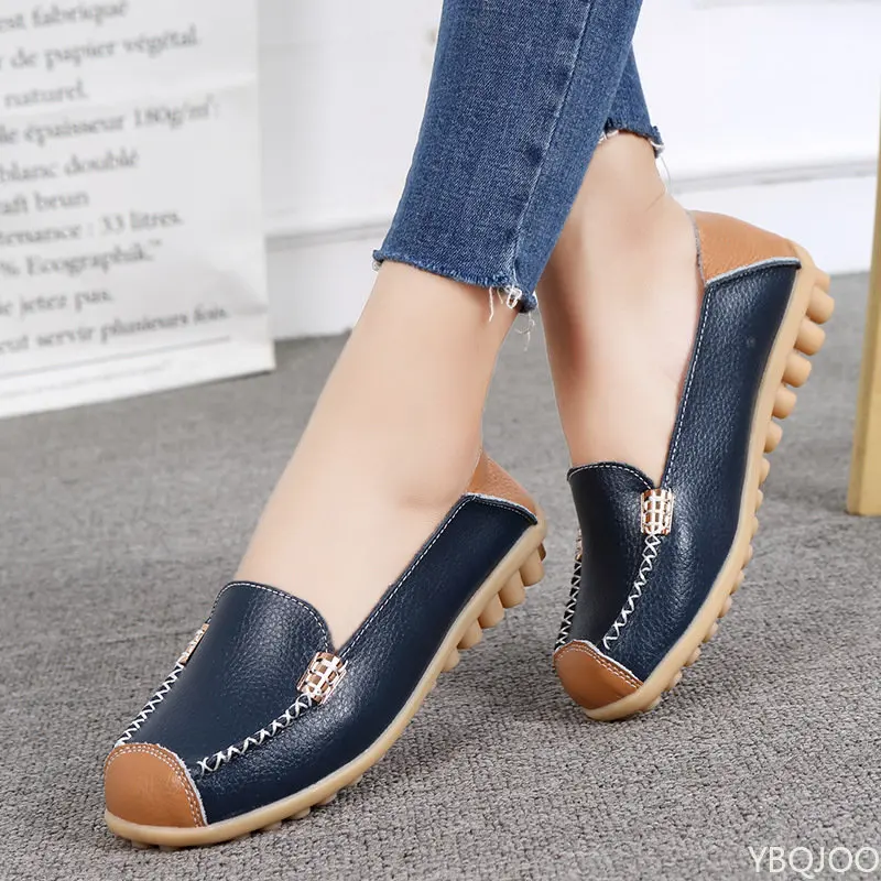 

Мокасины женские из натуральной кожи, туфли на плоской подошве, без застежки, лоферы, большой размер 35-44, весна-осень