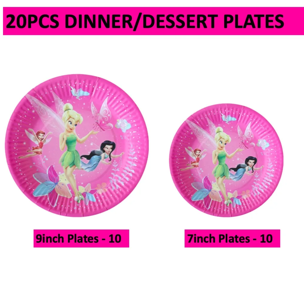 

Disney Tinger Bells 20pcs Party Set 7'9inch Plates For Birthday Anniversary Dinner Baby Shower Wedding Home School Events