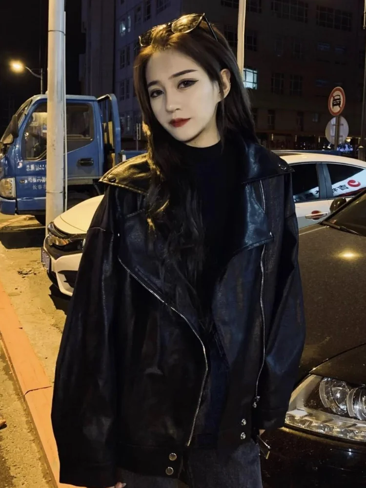 

Куртка женская из искусственной кожи на молнии, Осень-зима, 2023