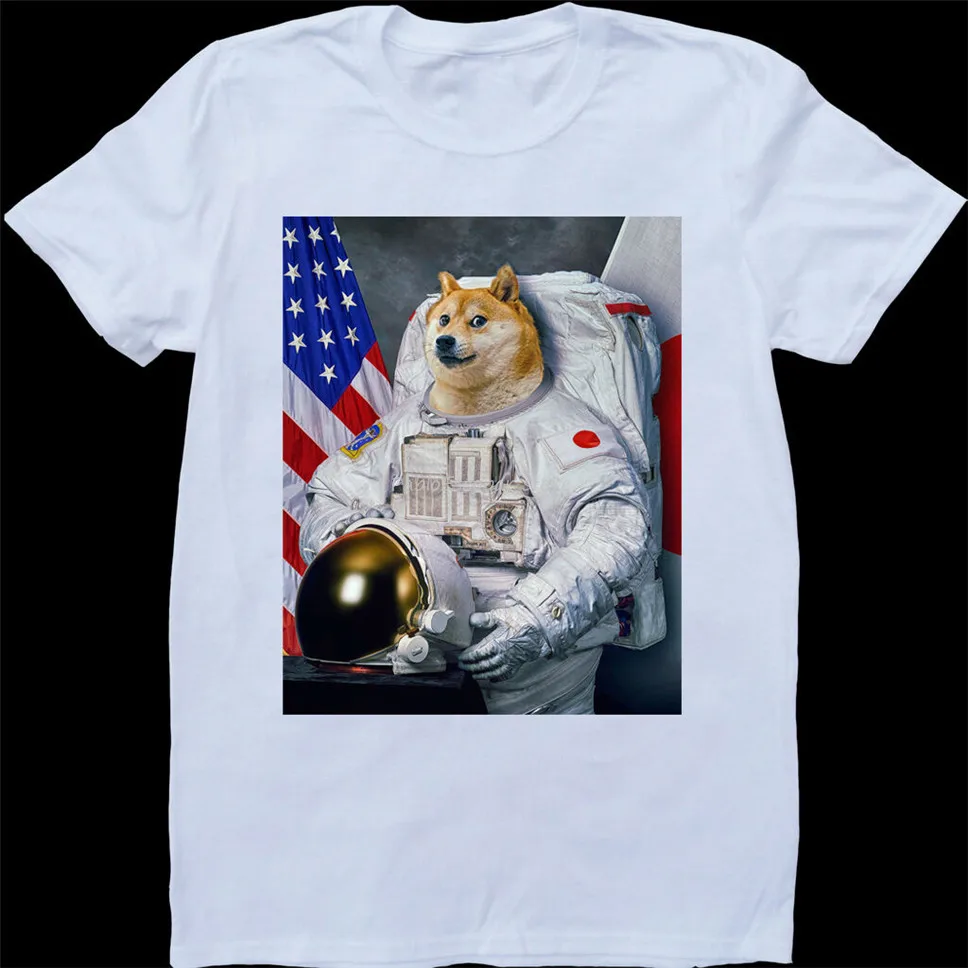 

Мужская Летняя Повседневная футболка с коротким рукавом, забавная белая мужская футболка Doge с астронавтом, сделанная на заказ футболка в стиле ретро, Прямая поставка