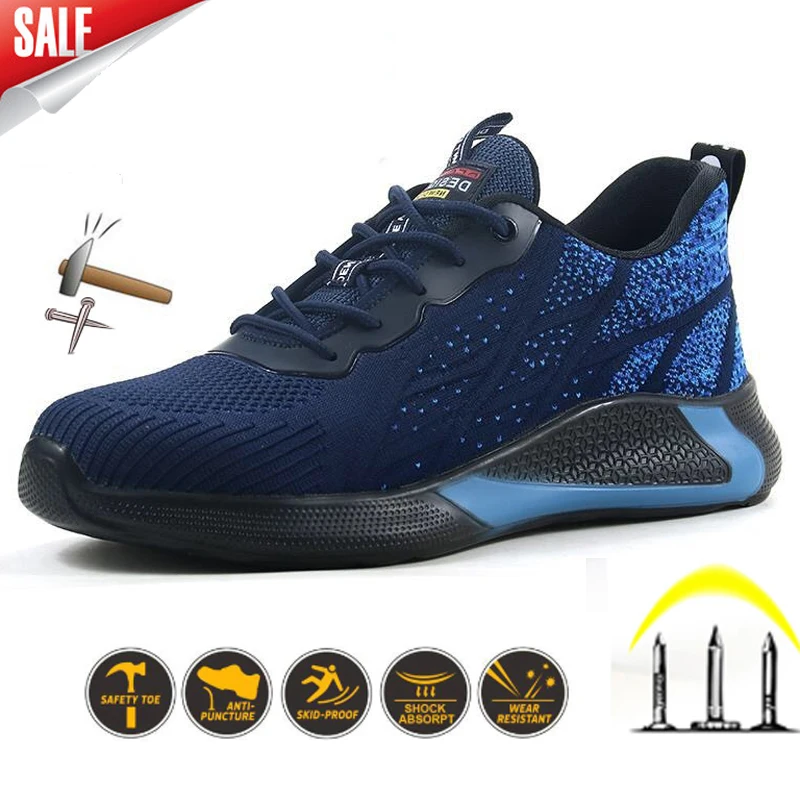 

Men's Safety Shoes Protection Anti-smashing Anti-puncture Work Shoes Breathable Wear-resistant Flying women Surface Sports Shoes