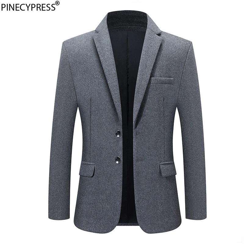 

Wool Polyester Anti-wrinkle Warm Autumn Winter Men Suit Jacket Two Buttons Male Long Woolen Grey Mens Slim Fit Wool Blazer