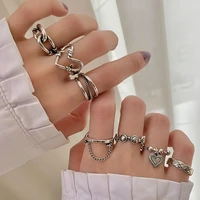 korean fashion s925 silver personality knot hollow love ring woman retro fashion stack chain open index finger trend jewelry