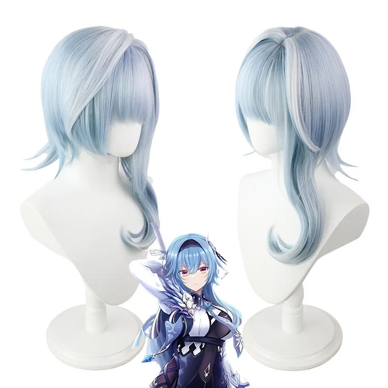 

Cosplay Headwear Genshin Impact Eula High-temperature Fiber Blue and White Gradient Wig Mobile Game Role Playing Props for Women