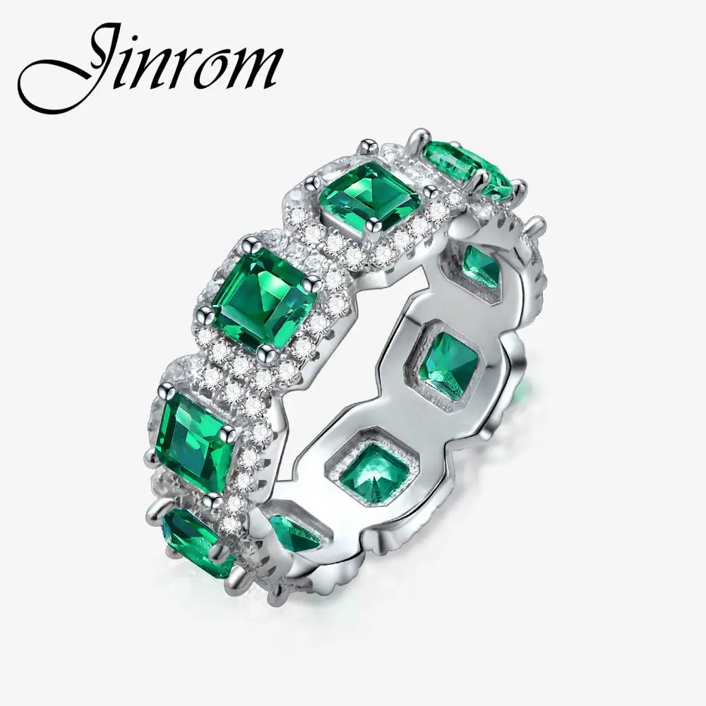 

Jinrom Изумрудное кольцо с драгоценным камнем, Квадратный бриллиант, искусственное серебро, Высокоуглеродистый бриллиант, обручальное кольцо для женщин, обручальное кольцо