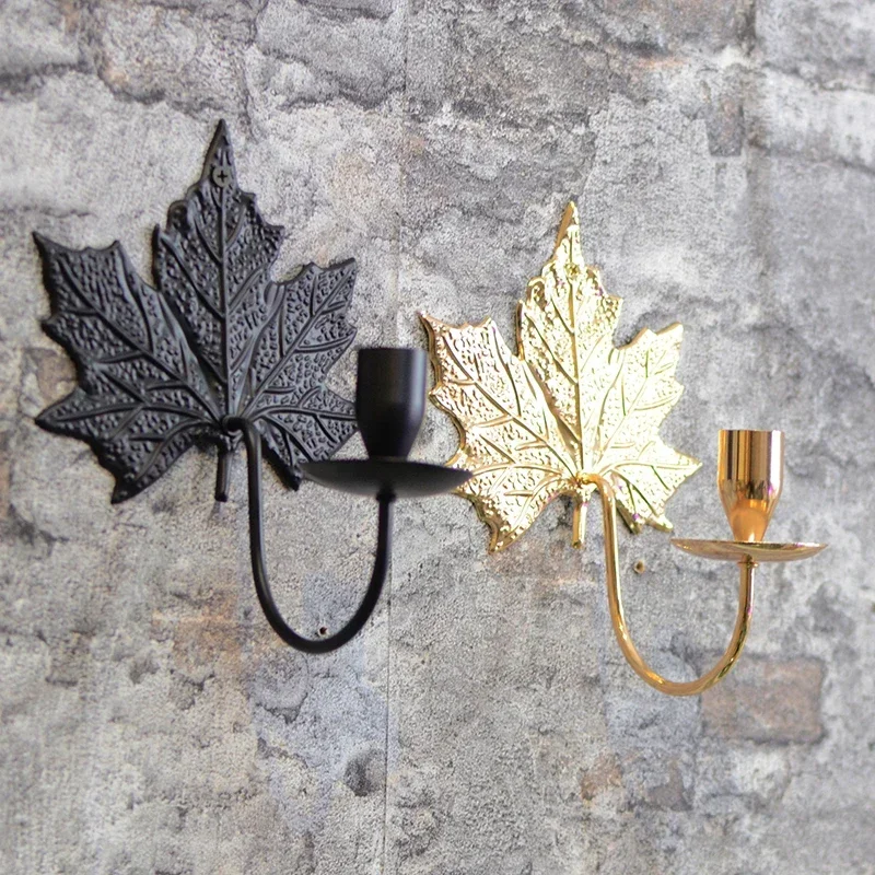 Настенный подсвечник в скандинавском стиле с металлическими кленовыми листьями