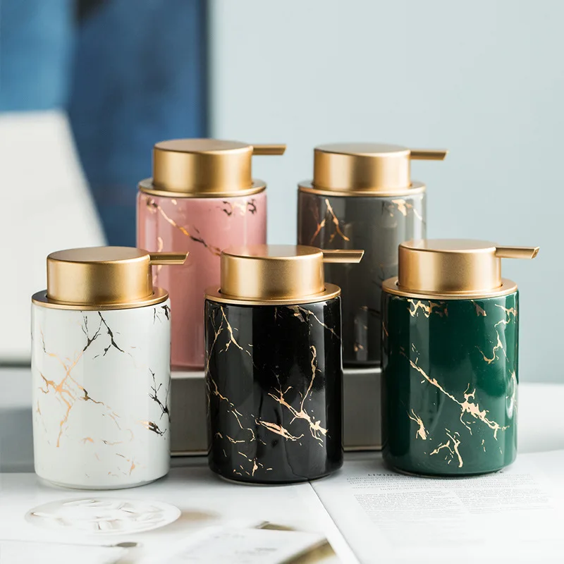 

Marble Lotion Bottle Gold Cap Cylindrical Storage Container Home Hand Sanitizer Makeup Remover Water Bottle Bathroom Dispenser