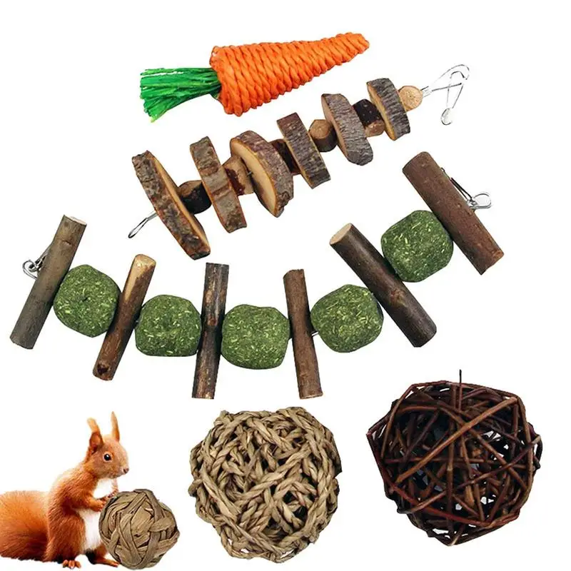 

Chinchilla Toys Rabbit Toys For Teeth Grind Handmade Rabbit Chews And Treats Apples Small Animals Play Balls Set For Chinchilla