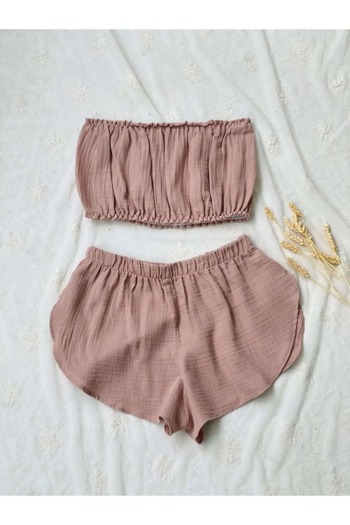

Women's Pajamas Strapless Muslin Suit Mink With Shorts Sleep Lounge Pajamas Nightwear Nightwear Nightwear Nightwear Casual Home Clothing