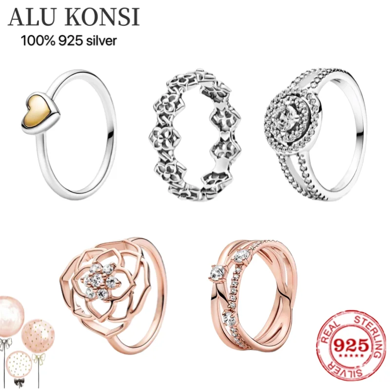

New Mother's Day 2021 Series 925 Sterling Silver pan ring For Women winding and crystal couple rings DIY fashion wedding Jewelry