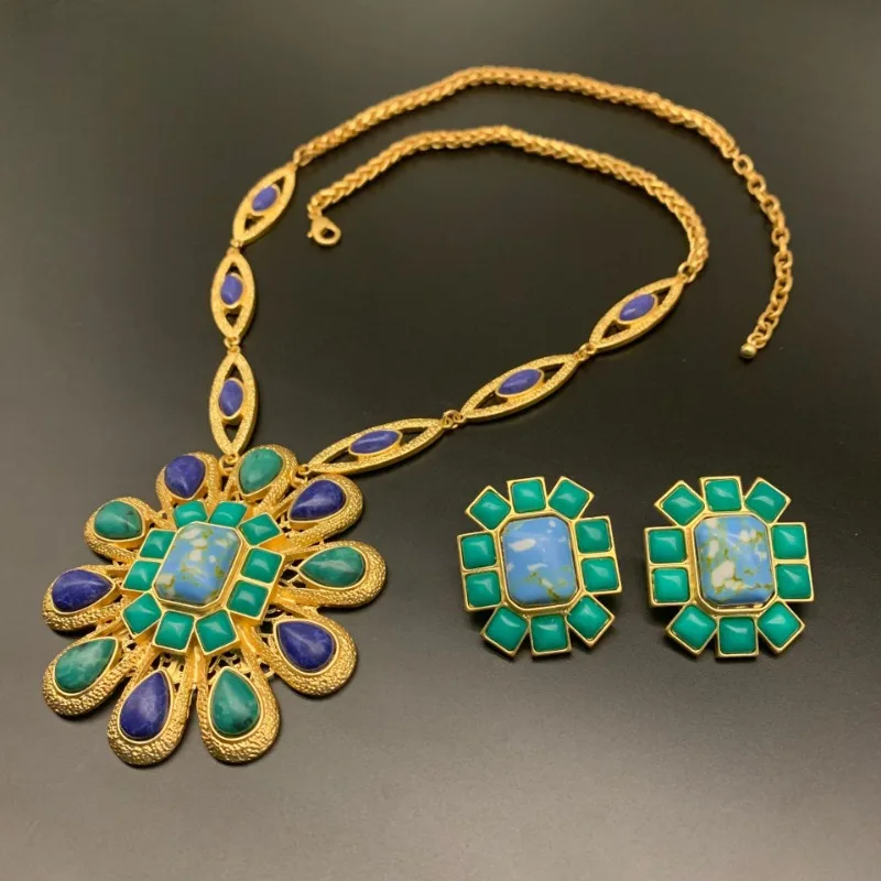 

Timeless Wonder Fancy Geo Stone Statement Necklace for Women Designer Jewelry Runway Rare Top Mediaeval Trendy Gift Set 2617