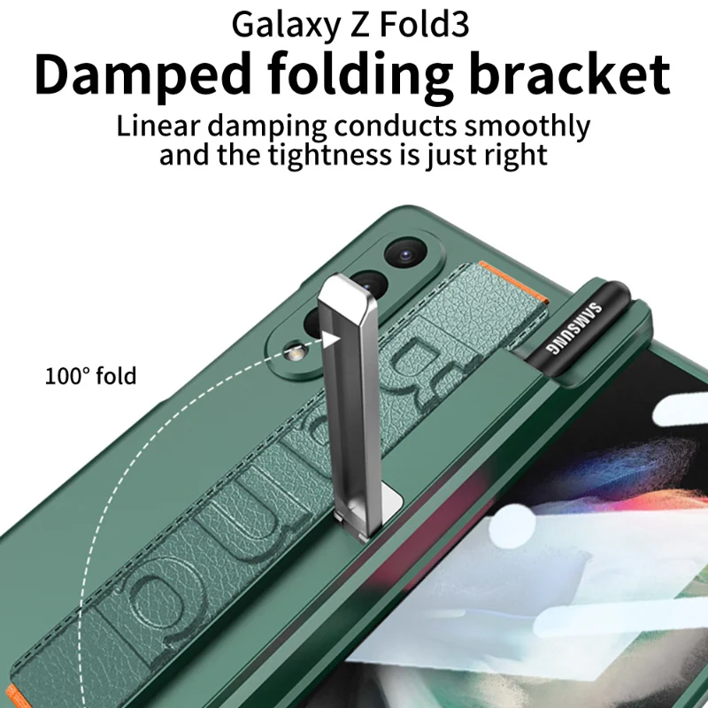 Luxury Case for Samsung Z Fold 3 Case with Elastic Wrist Band Shockproof Cover for Galaxy Z Fold3 Case with S Pen Slot