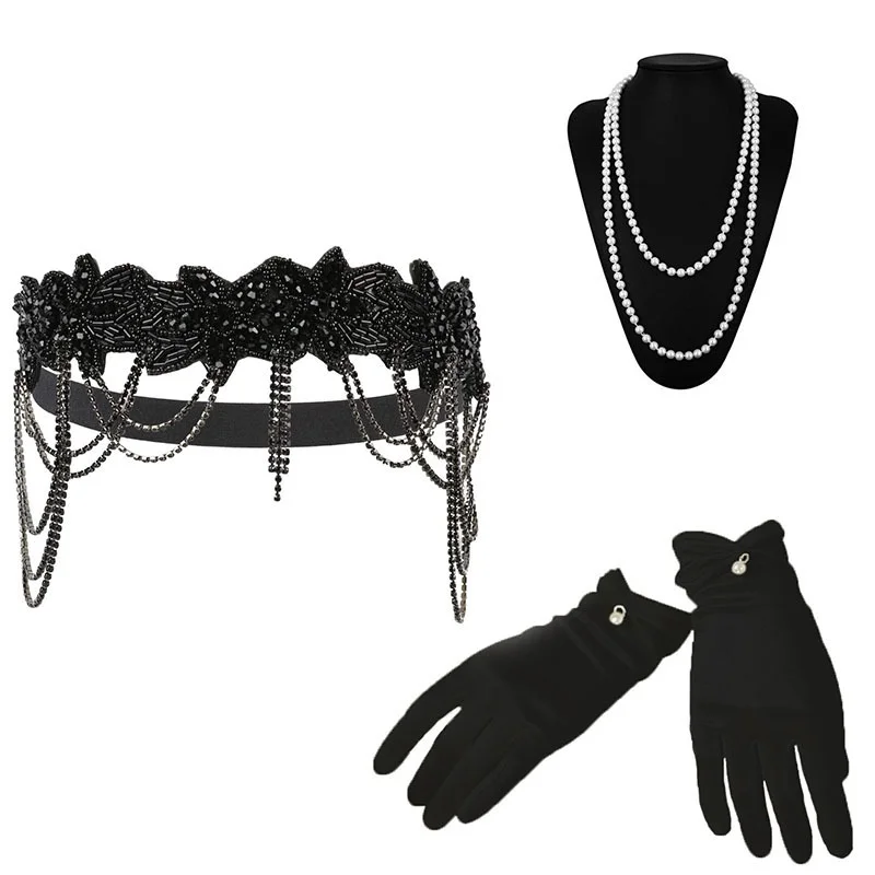 

Fascinator1920s Hemming Headband Great Gatsby Headgear Roaring Bridal Wedding Rhinestone Stretch Hair Accessories Set Headwear