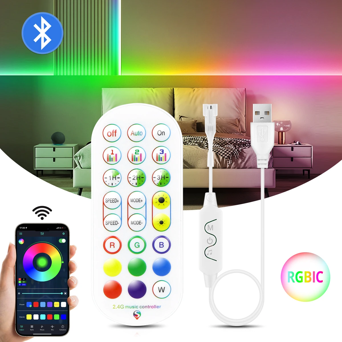 

USB Bluetooth RGBIC контроллер для светодиодной ленты