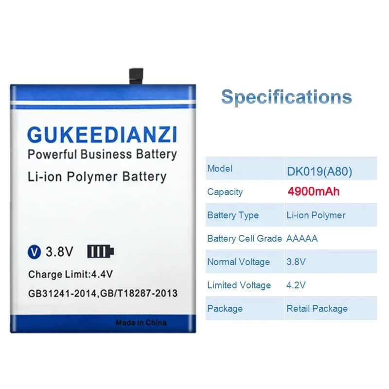 Аккумулятор GUKEEDIANZI DK019 емкостью 4900 мАч для Blackview A80