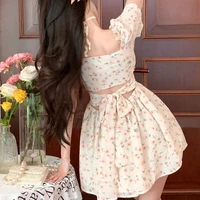 niggeey sexy cut out beach dress vintage women puff sleeve floral backless y2k mini dress summer korean fashion clothes 2022
