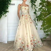 romantic 3d flower prom dress spaghetti straps sweetheart tulle party dresses a line graduation gowns robe de soiree