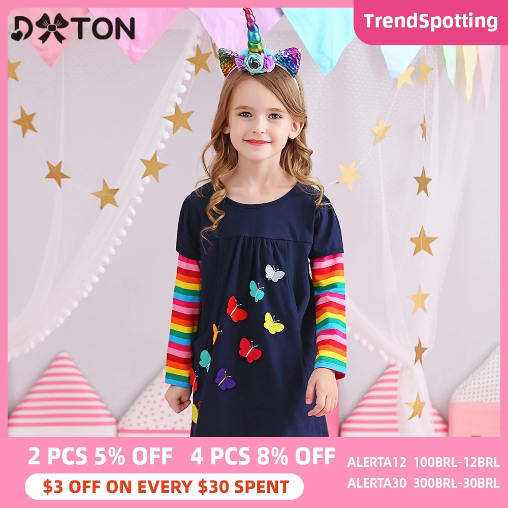 DXTON Christmas Girls Dresses Long Sleeve Baby Winter Kids Cotton Clothing Casual for 2-8 Years Children | Детская одежда и обувь