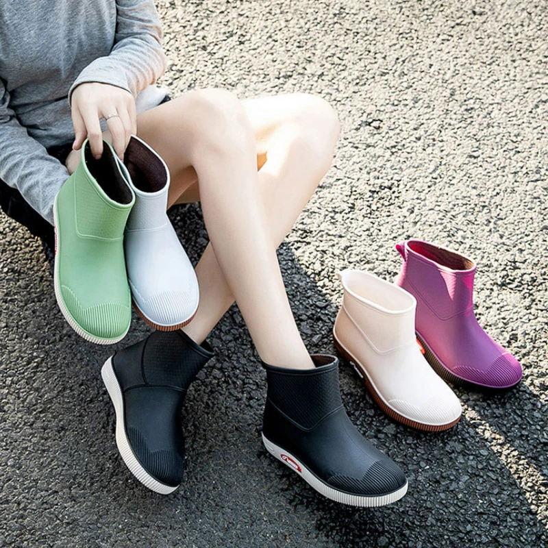 Rain Boots for Women Ankle Rubber Shoes Waterproof Galoshes Woman Work Safety Garden Shoes Fishing Footwear Waders Sapato Chuva
