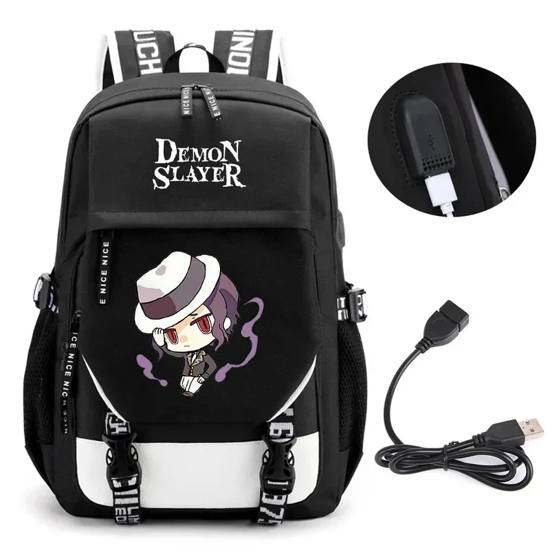 Фото Аниме Demon Slayer Kamado Nezuko рюкзак школьные сумки для книг Mochila дорожная сумка с USB-портом для ноутбука подарок для мальчиков и девочек NM25 №1