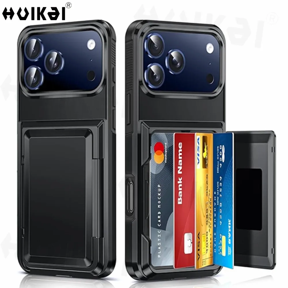Фото Чехол-кошелек для iPhone 17 Pro Max 16 Pro Max 15 14 13 12 Защитный держатель для кредитных карт Прочный защитный противоударный чехол №1