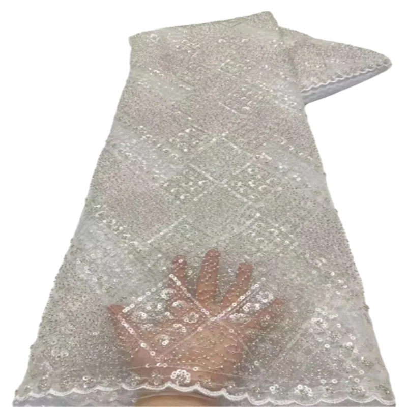 

Нигерийская кружевная ткань 2022, Высококачественная кружевная вышивка из бисера, французский тюль, африканская Кружевная Ткань 5 ярдов для свадебной фотосессии