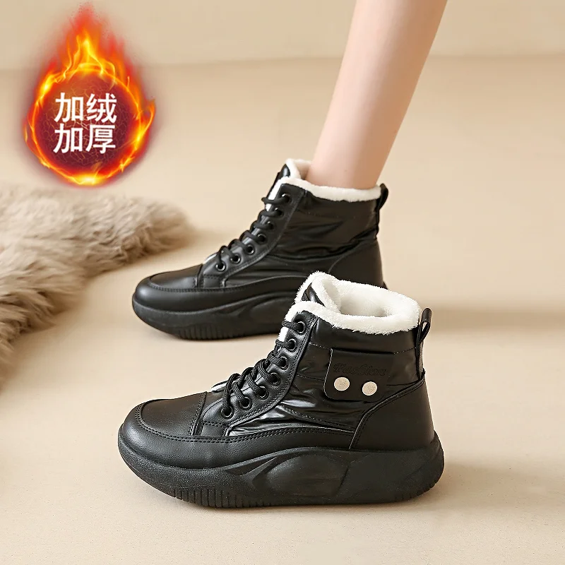 Женские модные теплые зимние ботинки CRLAYDK на шнуровке уличные ботильоны кожаные