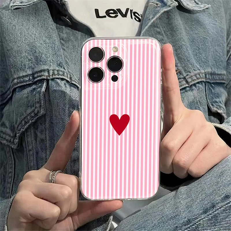 Фото Чехол для телефона Xiaomi Redmi Note 14 Pro 13 12S 11 12 Pro Plus Redmi 14C 13C 12C, прозрачный, с пастельными полосками и сердечками, противоударный, мягкий №3