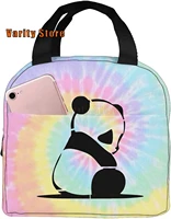 panda lunch bag reusable rainbow tie dye lunch box large capacity meal tote bag for women men girls boys black one size