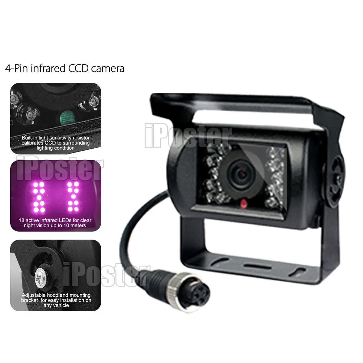 iPoster 7-дюймовый зеркальный монитор заднего вида 12-24 В + 2 ИК-камера CCD HD с пружинным