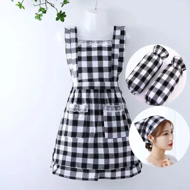 

Cotton apron kitchen home cooking waterproof and oilproof Korean version princess skirt overalls supermarket restaurant workwear