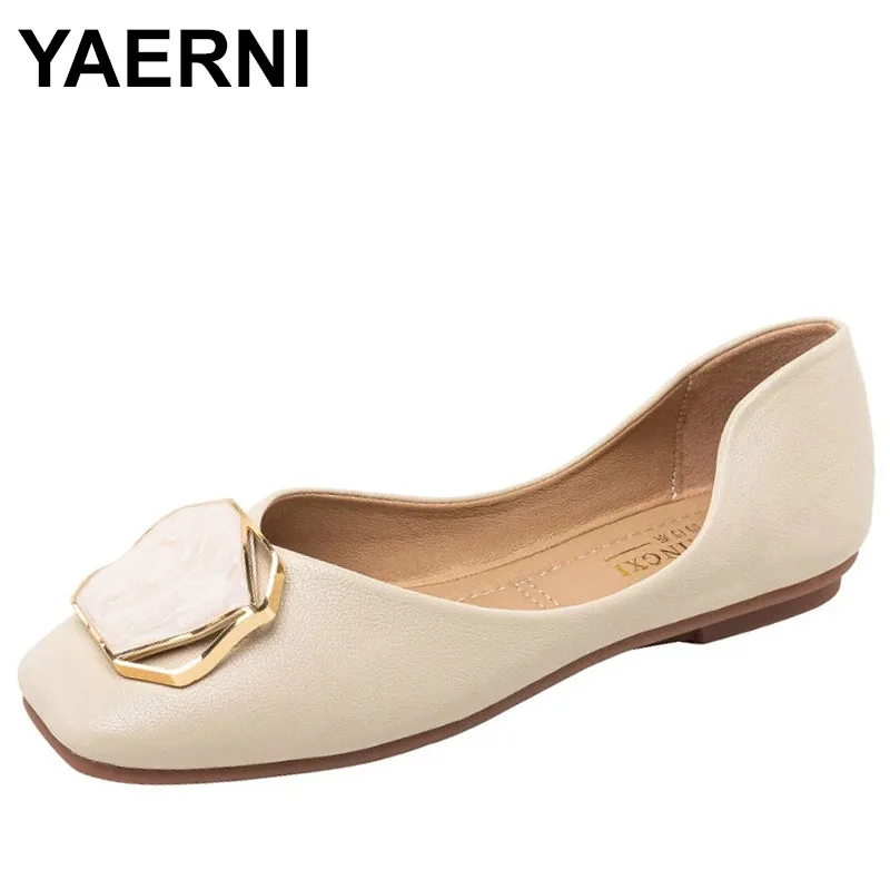 

Women Flats Shoes Metal Buckle Decoration Ballet Shoes Office LadySlip on Leaher Loafers Female Spring Fashion Plus Size 35-43