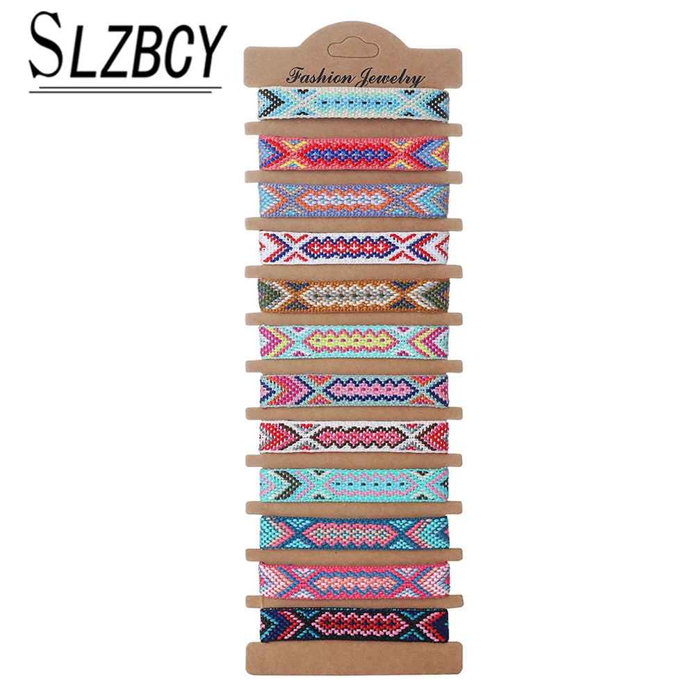 

12pcs Ethnic Colorful Braided Bracelets Bangles Handmade Adjustable Weave Rope Wide Chain Bracelet for Women Men Jewelry