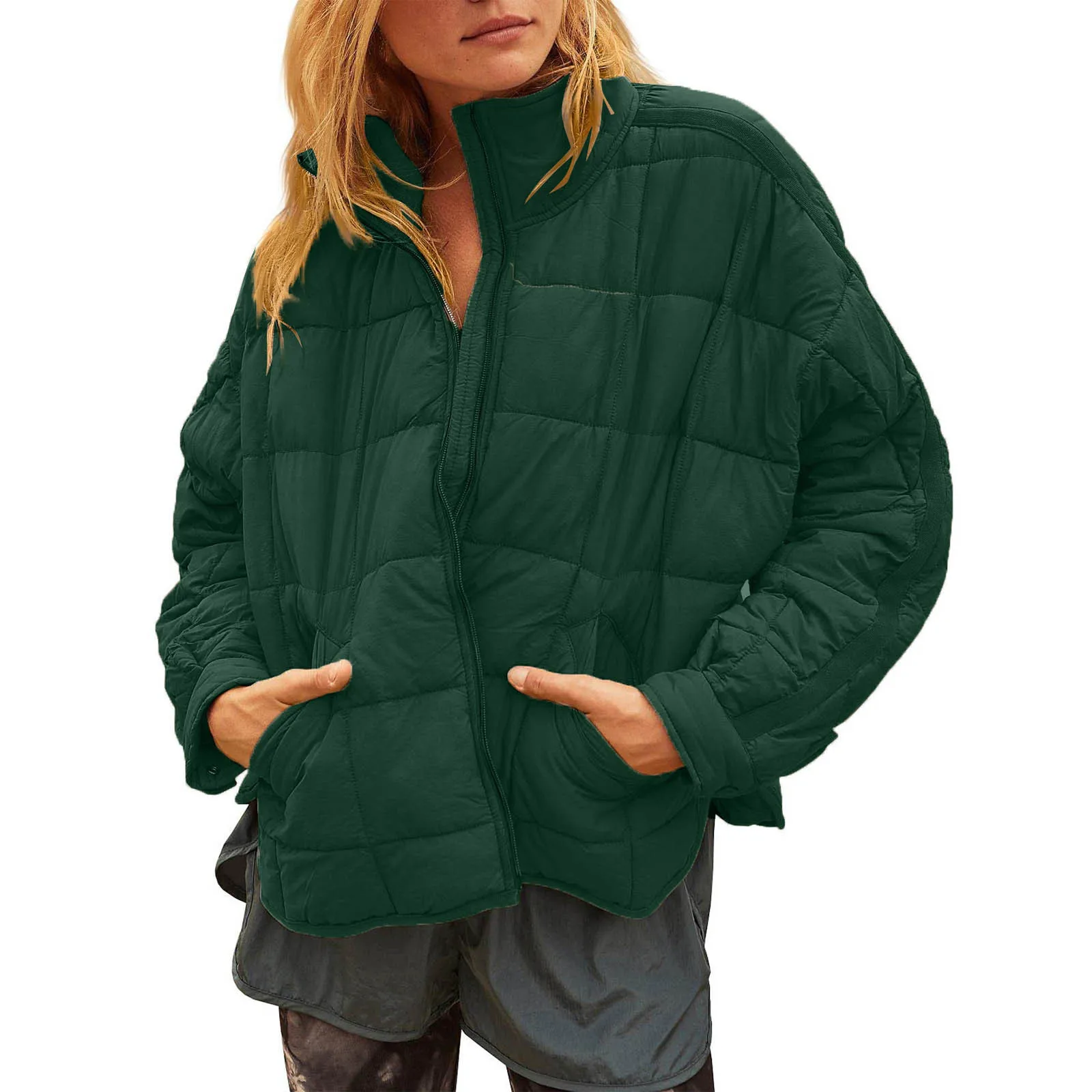 Autumn and winter new style women's pure-color zipper jacket casual button jacket jacket pocket blouse fashion