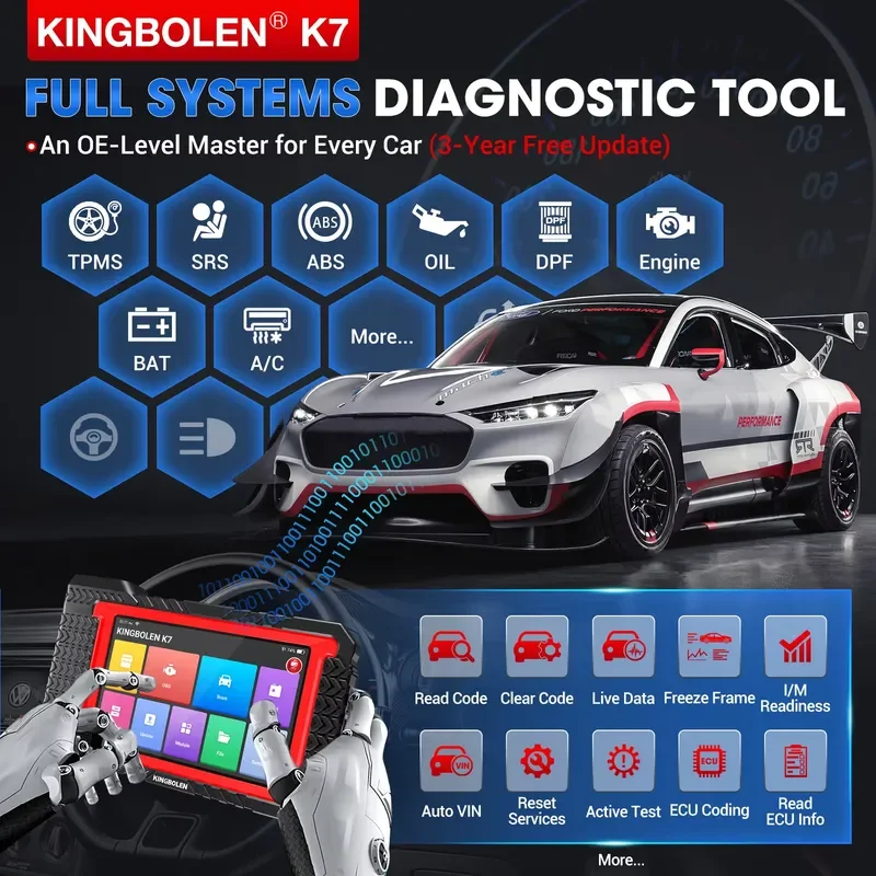 Фото Автосканер Kingbolen K7, диагностический прибор OBD2, устройство для кодирования ЭБУ с 28 функциями сброса и бесплатным обновлением. №3