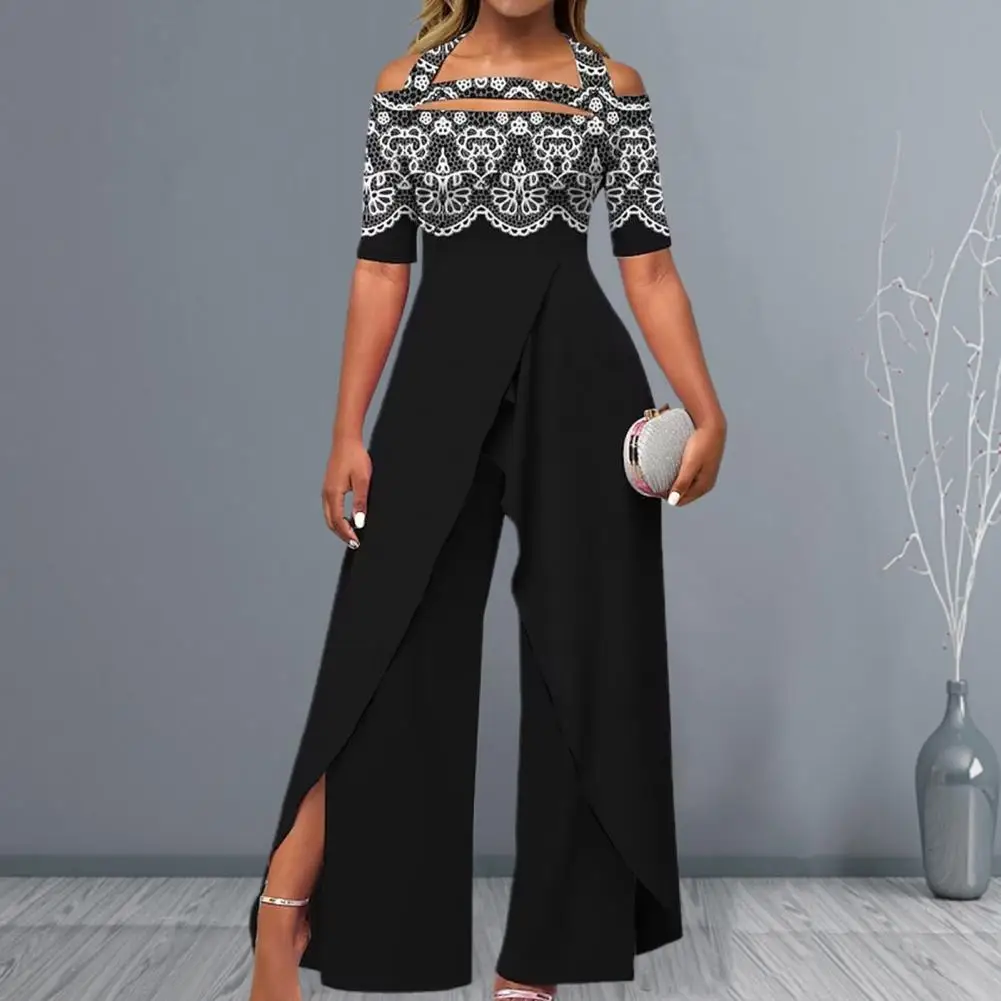 

Женский комбинезон с открытыми плечами, асимметричный комбинезон с широкими штанинами и высокой талией, женский комбинезон для выпускного вечера, женская одежда