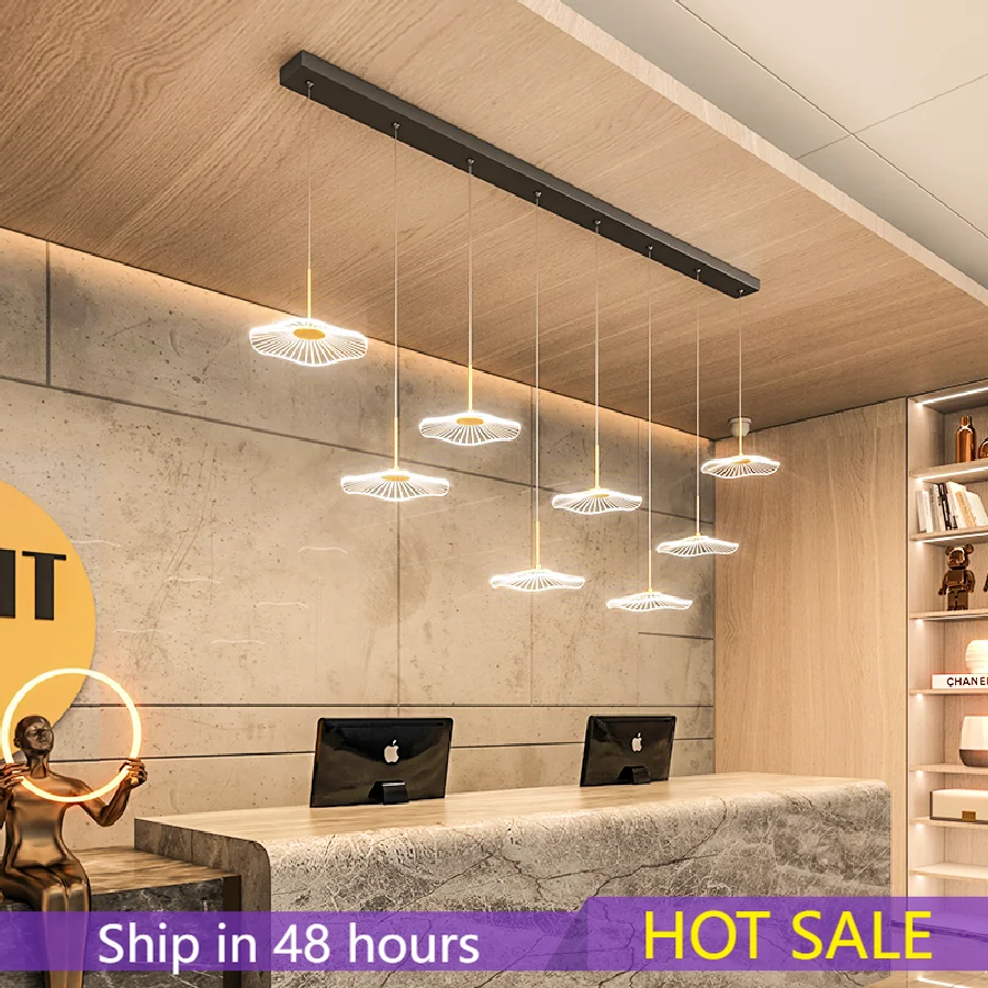 

Living room light creative Nordic personality office LED strip light dining room light modern minimalist front desk chandelier